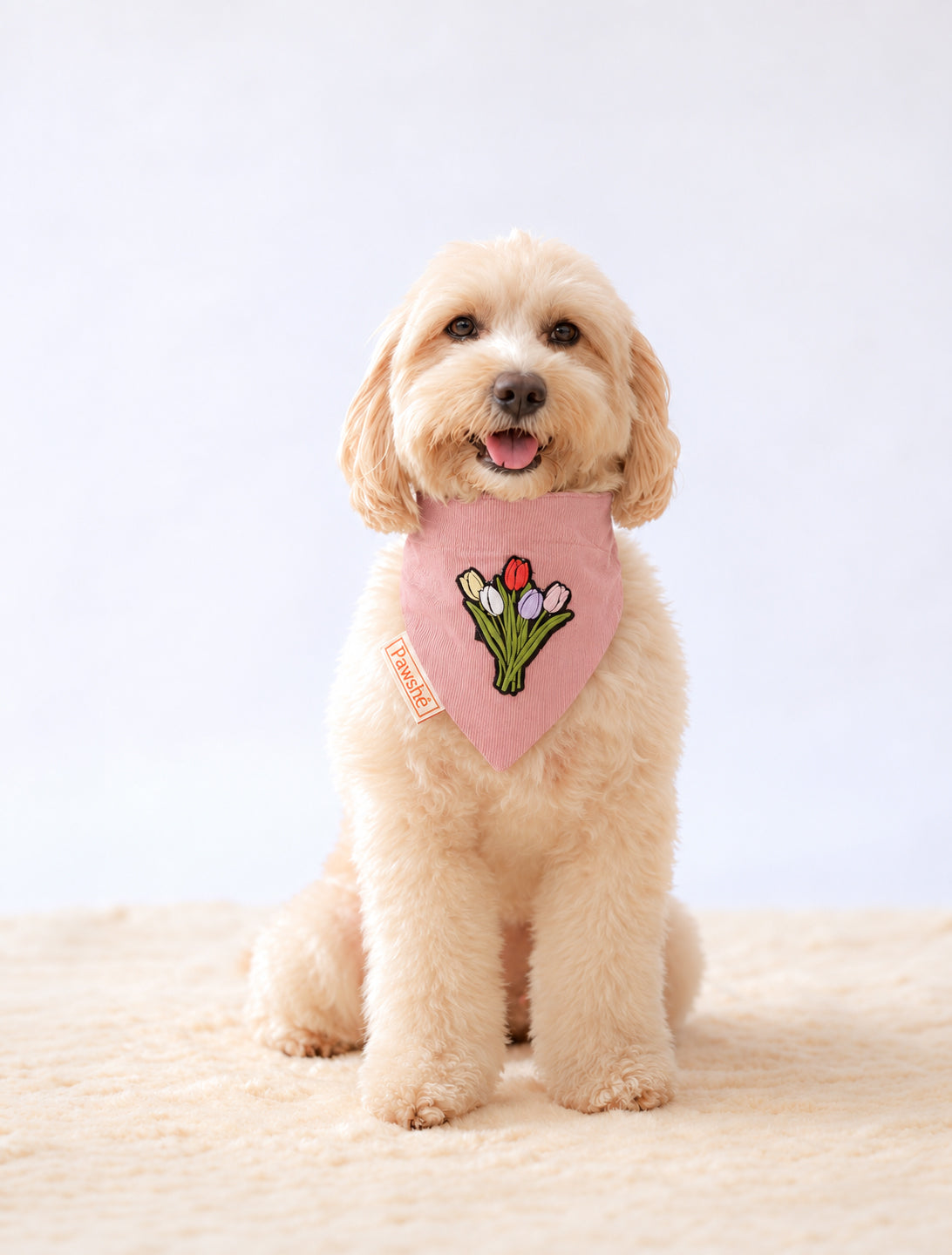 Corduroy Bandana in Baby Pink with velcro patch – Flowers patch