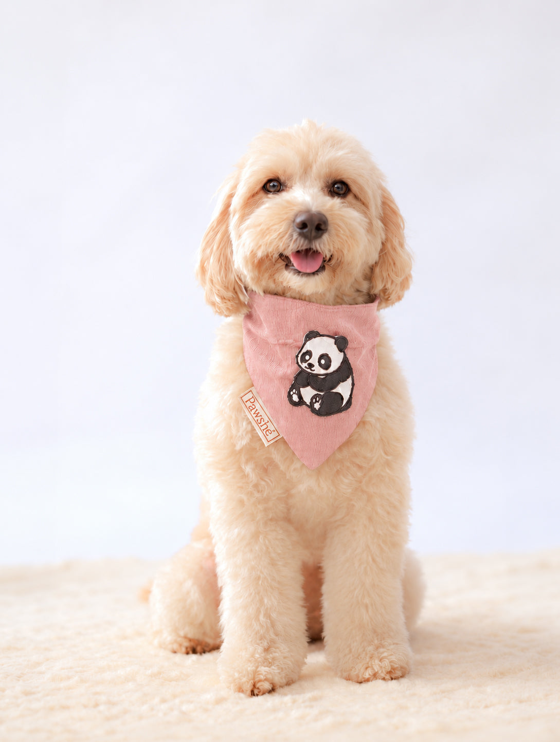 Corduroy Bandana in Baby Pink with velcro patch – Panda patch