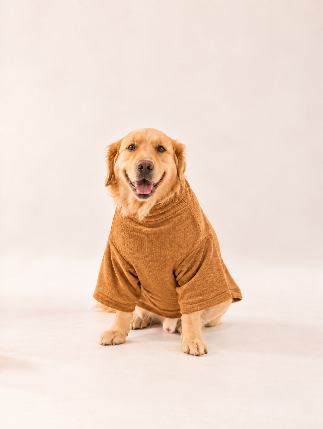 Velvet Corduroy Sweatshirt in Brown on a dog