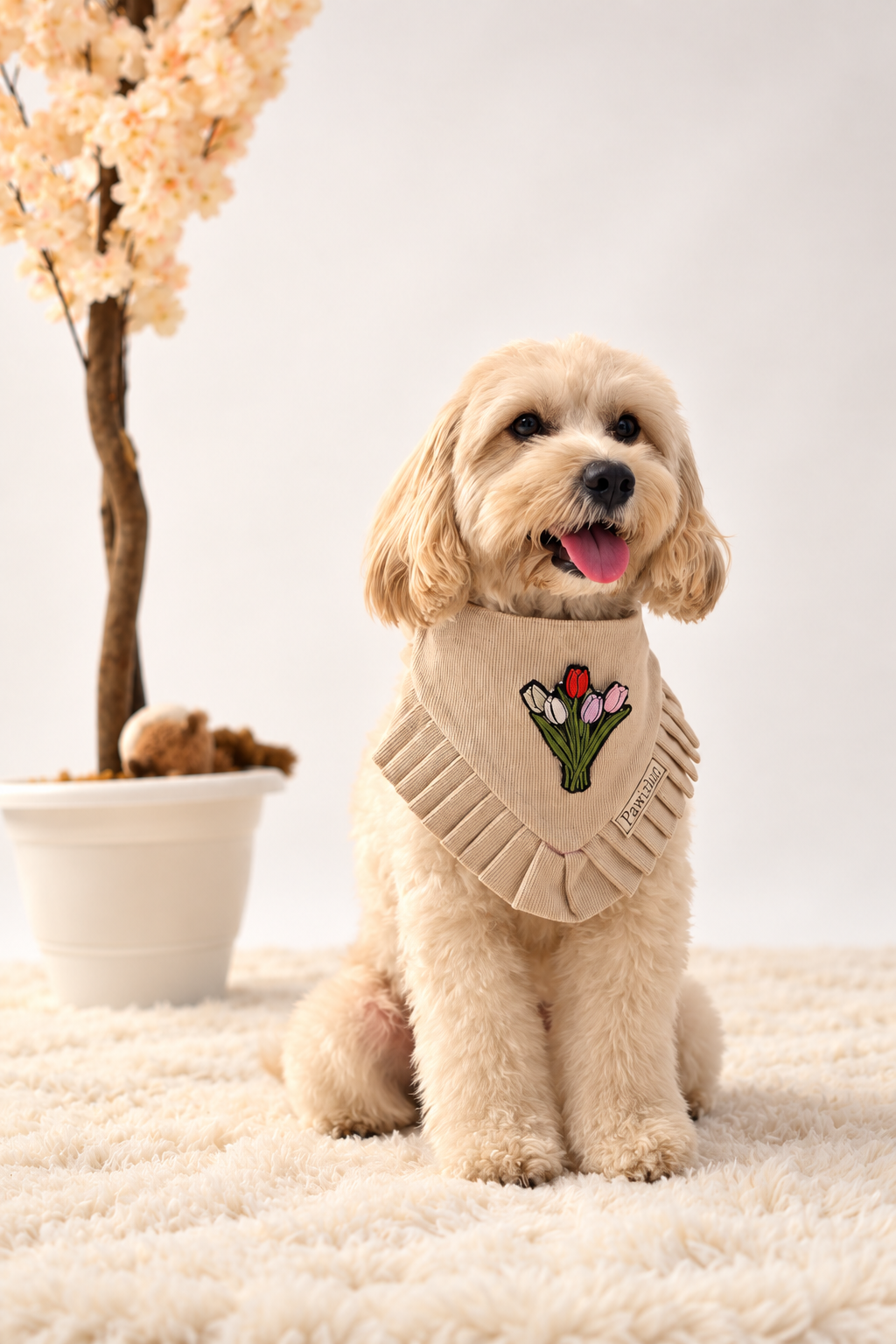 Corduroy Bandana in Cream with velcro patch – Flowers patch
