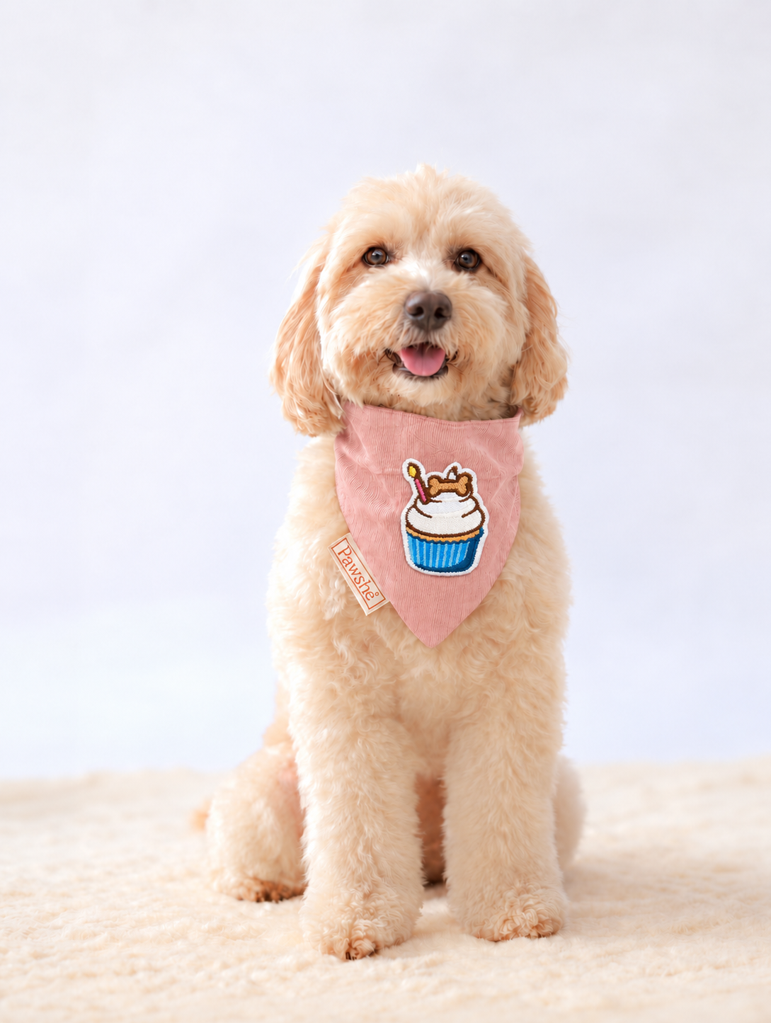 Corduroy Bandana in Baby Pink with velcro patch – Cupcake patch, view 2