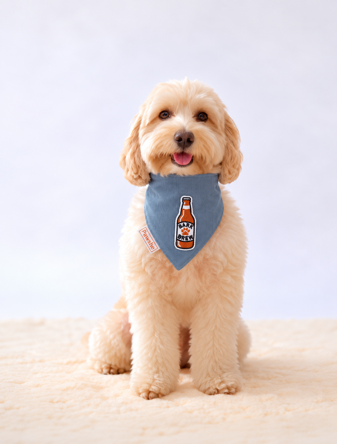 Corduroy Bandana in Light Blue with velcro patch – Beer patch