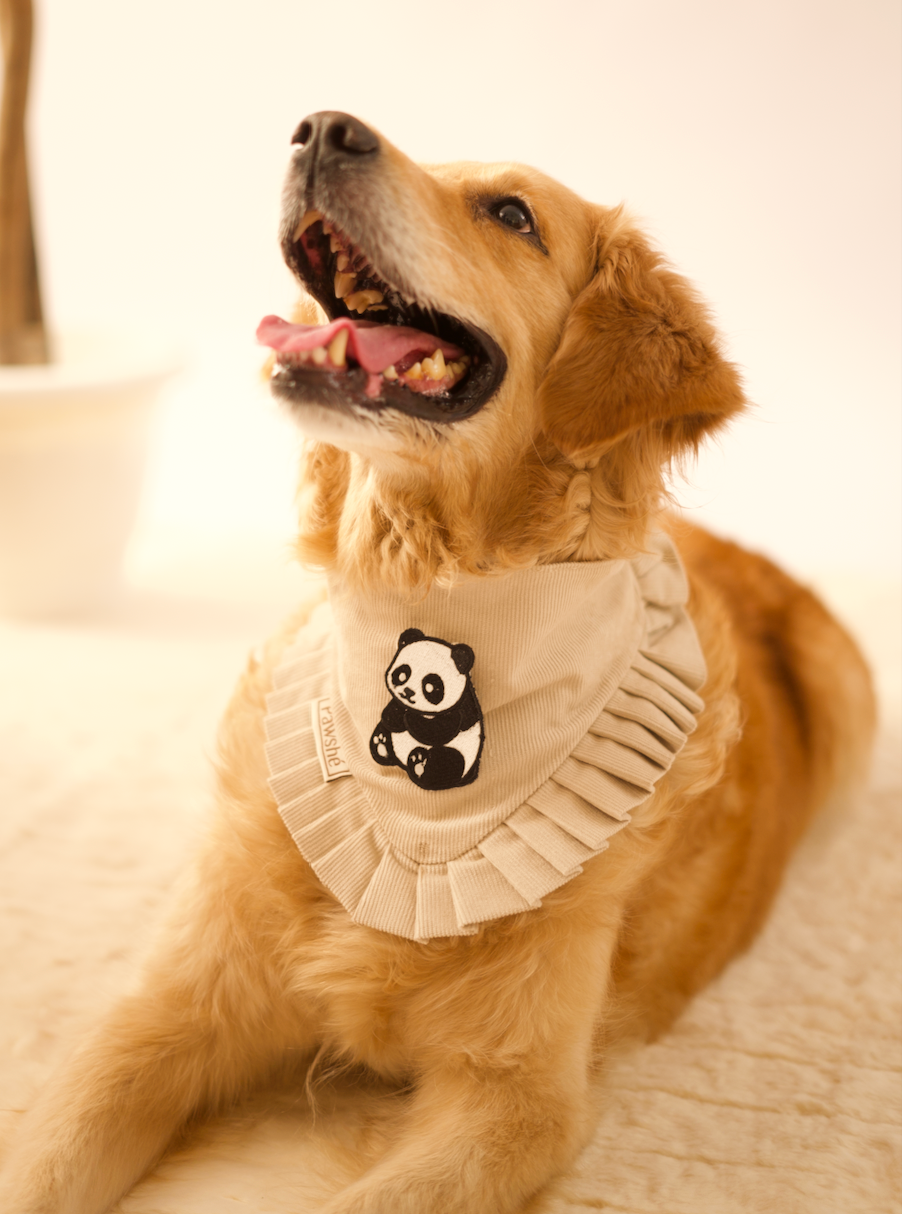 Corduroy Bandana in Cream with velcro patch – Panda patch, view 2
